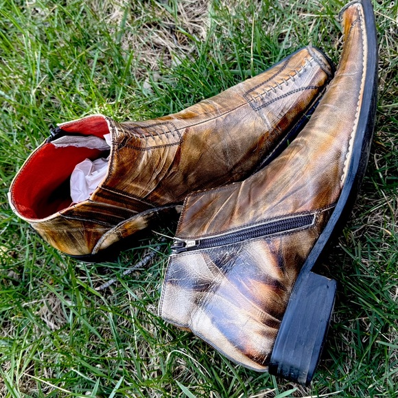 Men\'s Gold Leather Ankle Boots